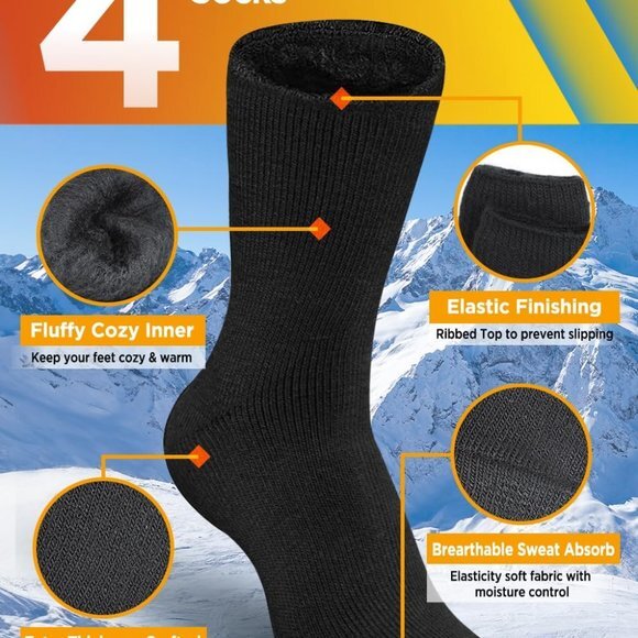 2Pairs Thermal Socks for Men,Heated Thick Crew Socks,Warm Winter Socks Insulated - Picture 4 of 6
